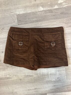 dELiA*s Chocolate Brown Corduroy Skort with Buckle Pockets y2k